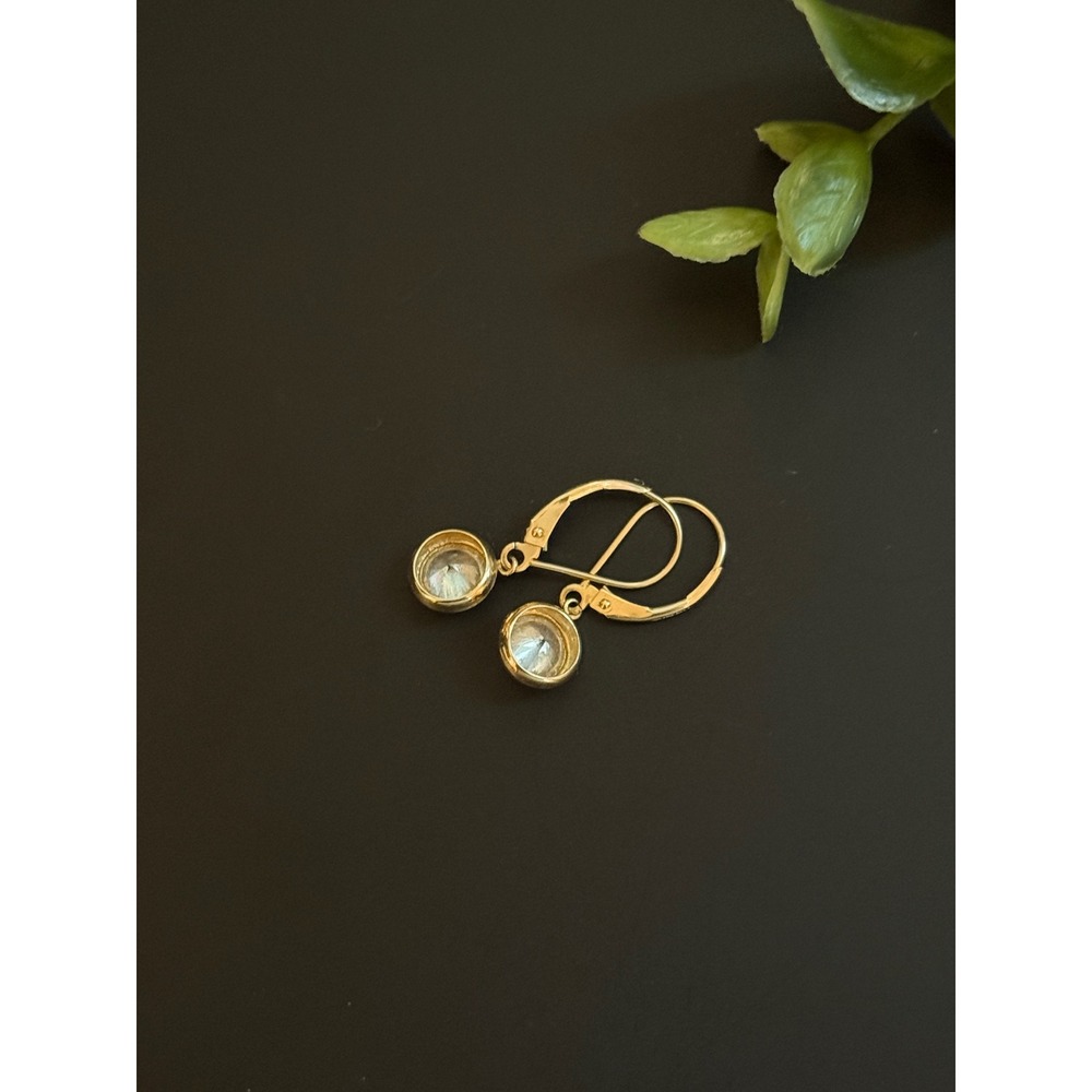 14k Yellow Gold Bezel Set Cubic Zirconia Leverback Drop Earrings 1.6g CZ - Picture 5 of 10